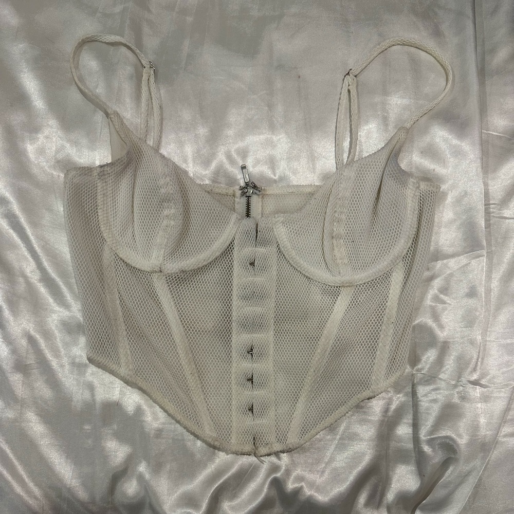 white cropped under bust corset top